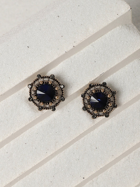 Gold-Plated Artificial Stones-Studded Studs Earrings