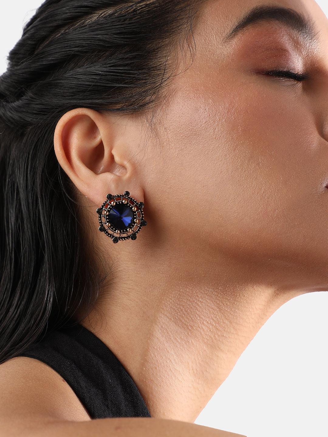 Gold-Plated Artificial Stones-Studded Studs Earrings