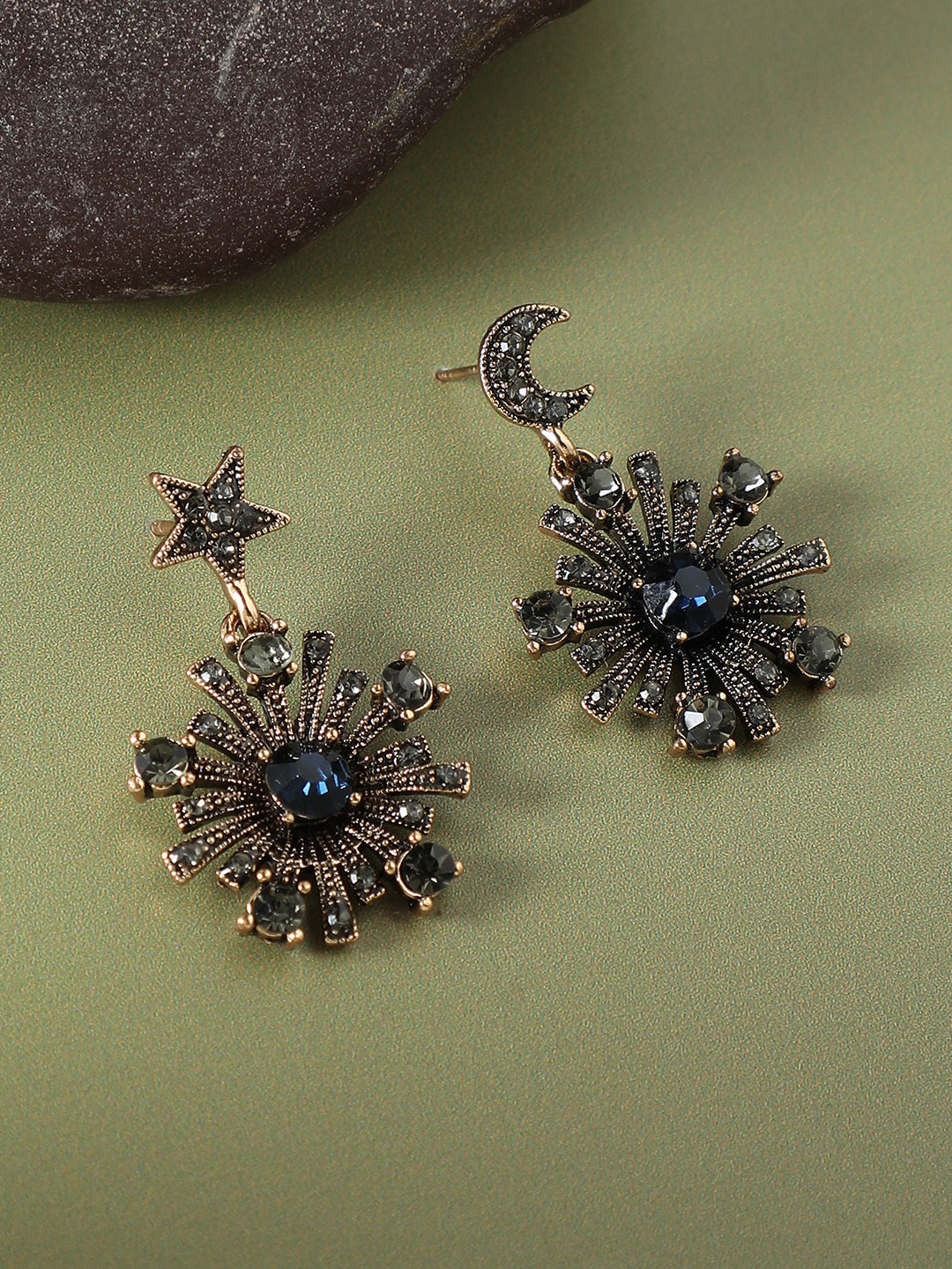 Gold-Plated Artificial Stones Studded Drop Earrings