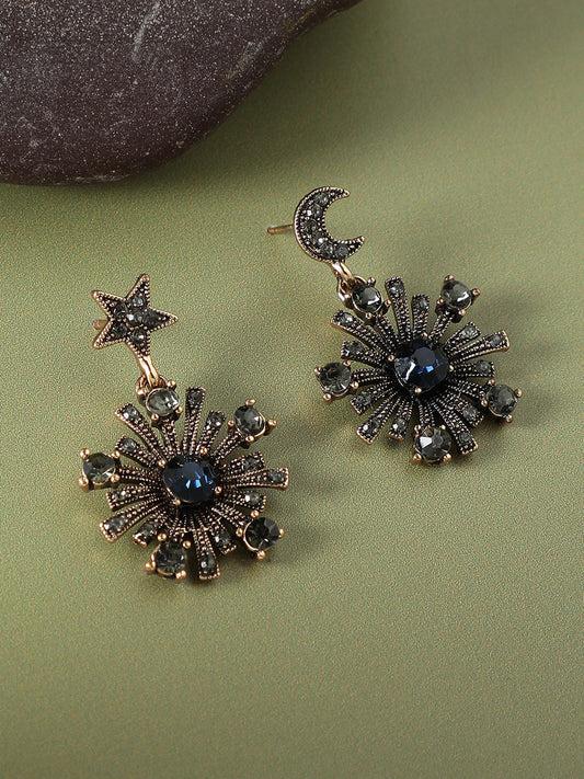 Gold-Plated Artificial Stones Studded Drop Earrings