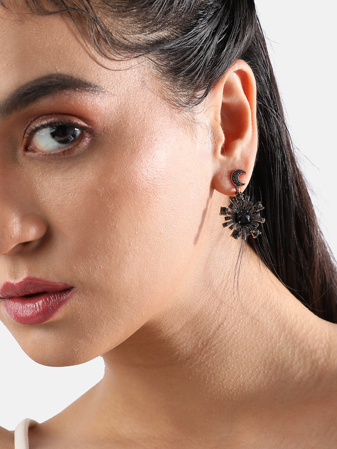 Gold-Plated Artificial Stones Studded Drop Earrings