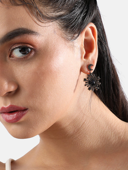 Gold-Plated Artificial Stones Studded Drop Earrings