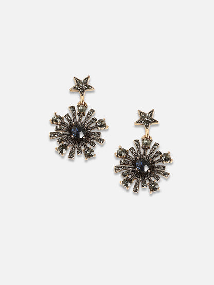 Gold-Plated Artificial Stones Studded Drop Earrings