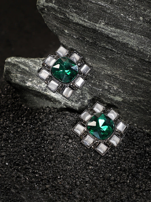 Silver Plated Artificial Stones Studded Studs Earrings