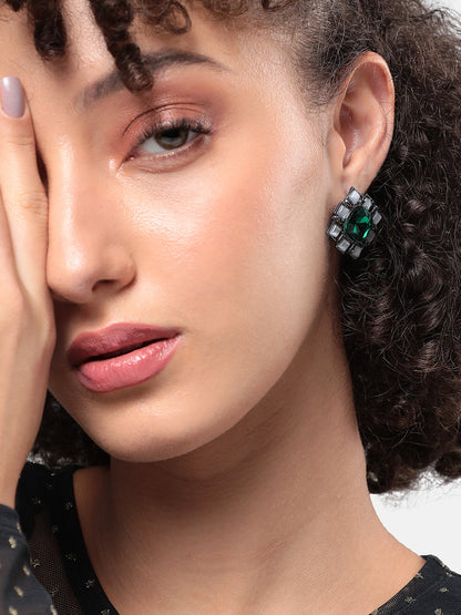 Silver Plated Artificial Stones Studded Studs Earrings