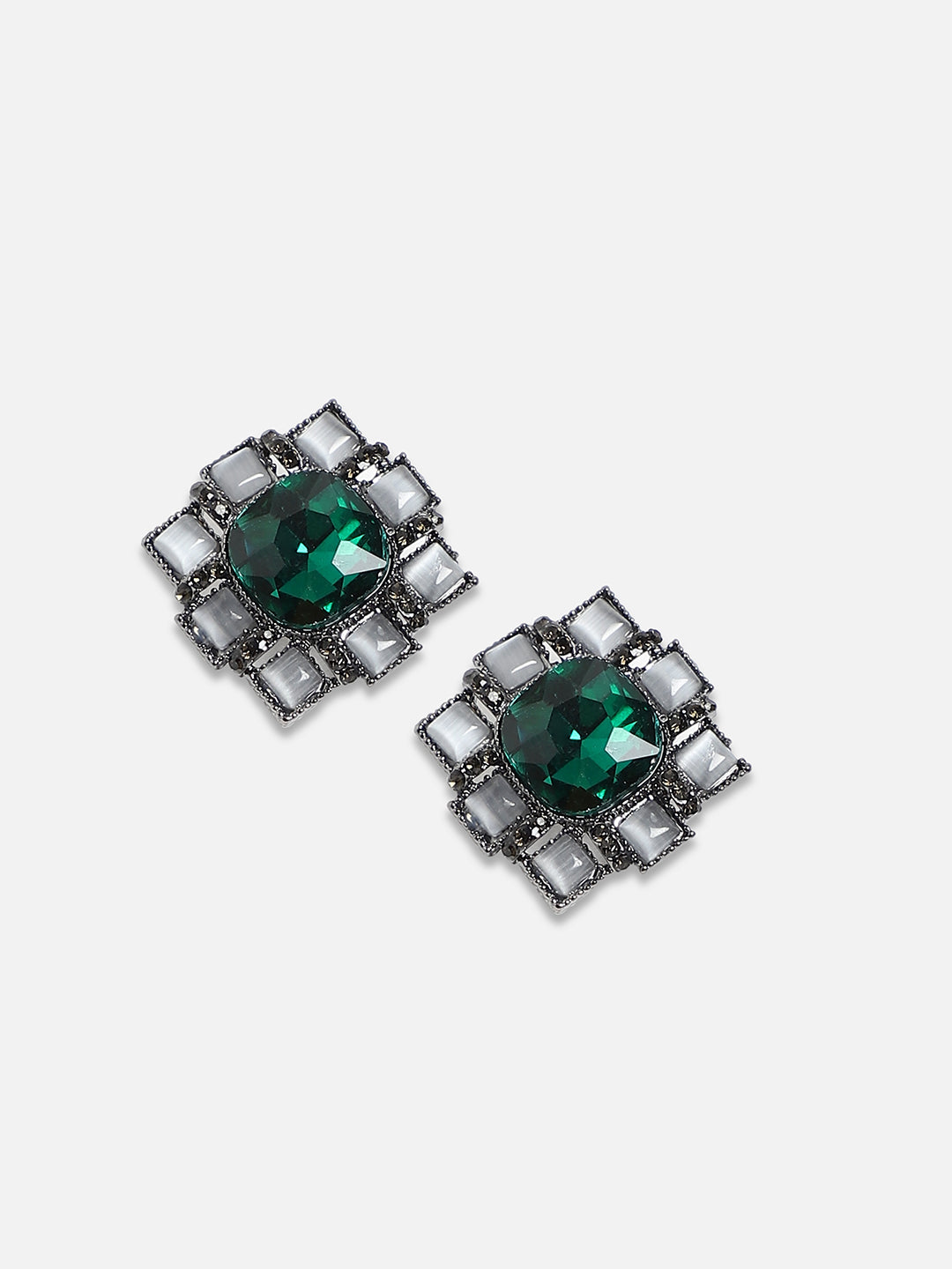 Silver Plated Artificial Stones Studded Studs Earrings