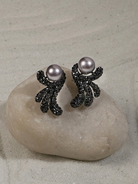Silver-Plated Artificial Stones Studded Drop Earrings