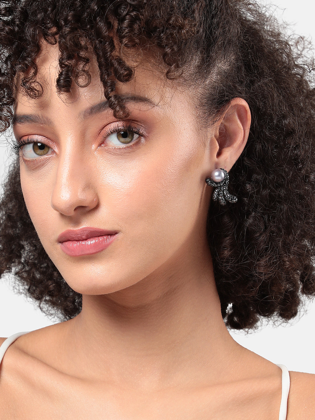 Silver-Plated Artificial Stones Studded Drop Earrings