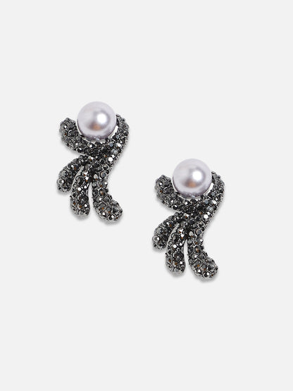 Silver-Plated Artificial Stones Studded Drop Earrings