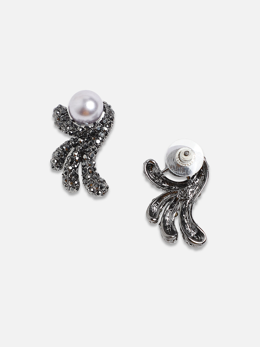 Silver-Plated Artificial Stones Studded Drop Earrings