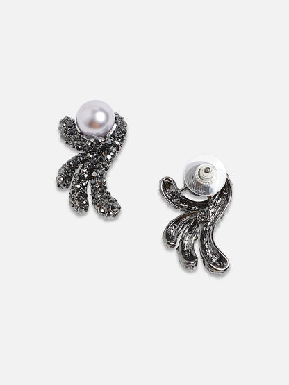 Silver-Plated Artificial Stones Studded Drop Earrings