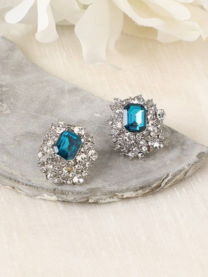 Silver-Plated Stone-Studded Contemporary Studs Earrings