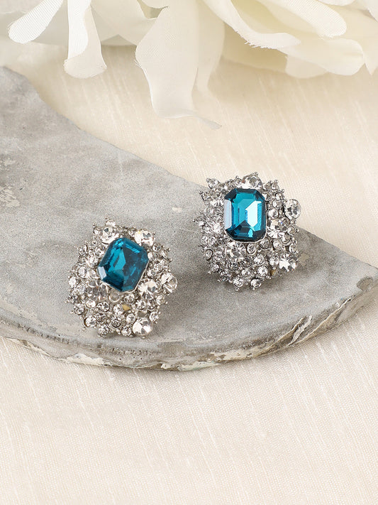 Silver-Plated Stone-Studded Contemporary Studs Earrings