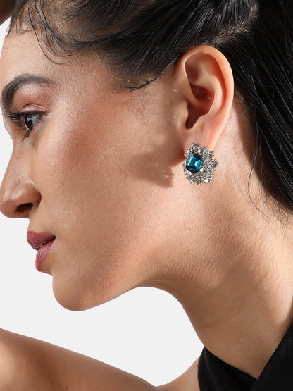 Silver-Plated Stone-Studded Contemporary Studs Earrings