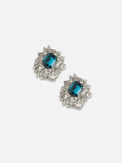 Silver-Plated Stone-Studded Contemporary Studs Earrings