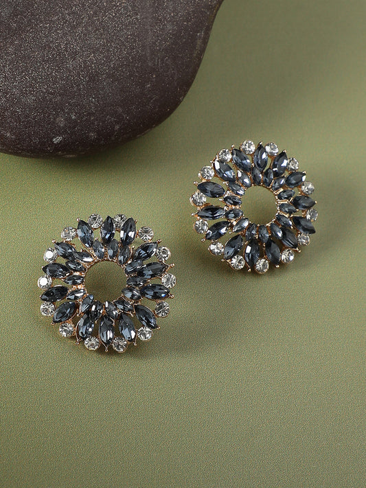 Gold-Plated Artificial Stones-Studded Studs Earrings