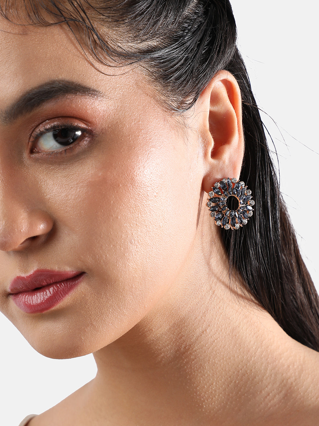 Gold-Plated Artificial Stones-Studded Studs Earrings