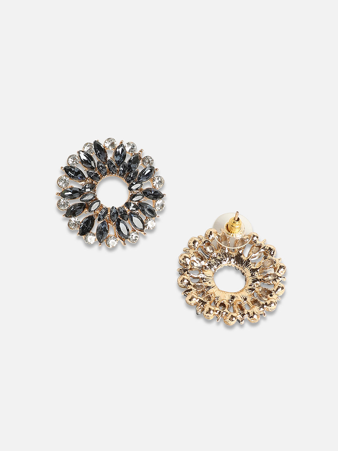 Gold-Plated Artificial Stones-Studded Studs Earrings
