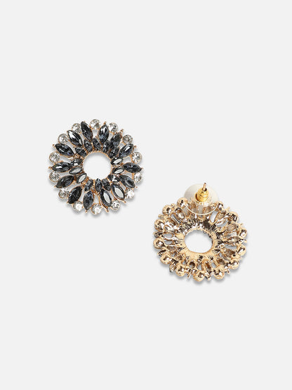 Gold-Plated Artificial Stones-Studded Studs Earrings