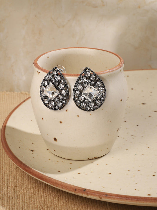 Silver-Plated Artificial Stones-Studded Studs Earrings