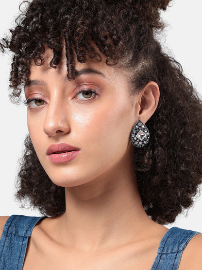 Silver-Plated Artificial Stones-Studded Studs Earrings