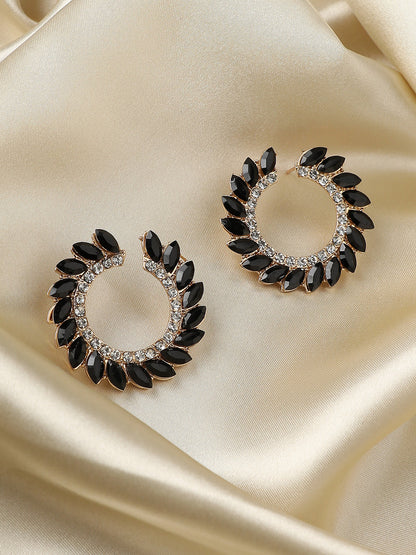 Gold-Plated Crystals Circular Studs Earrings