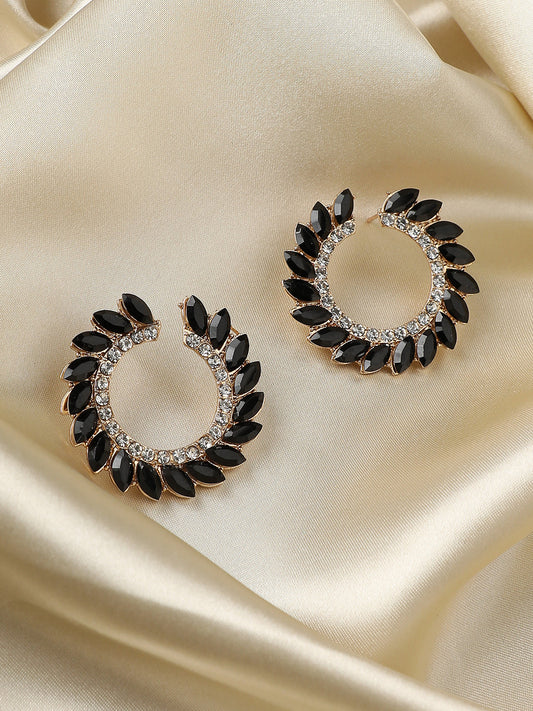 Gold-Plated Crystals Circular Studs Earrings