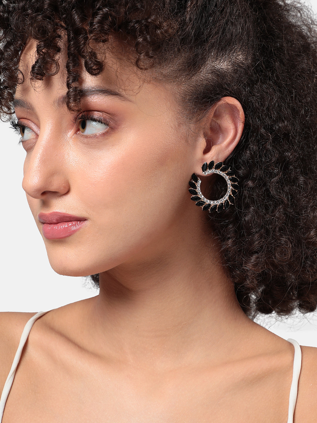 Gold-Plated Crystals Circular Studs Earrings