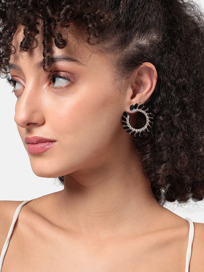Gold-Plated Crystals Circular Studs Earrings