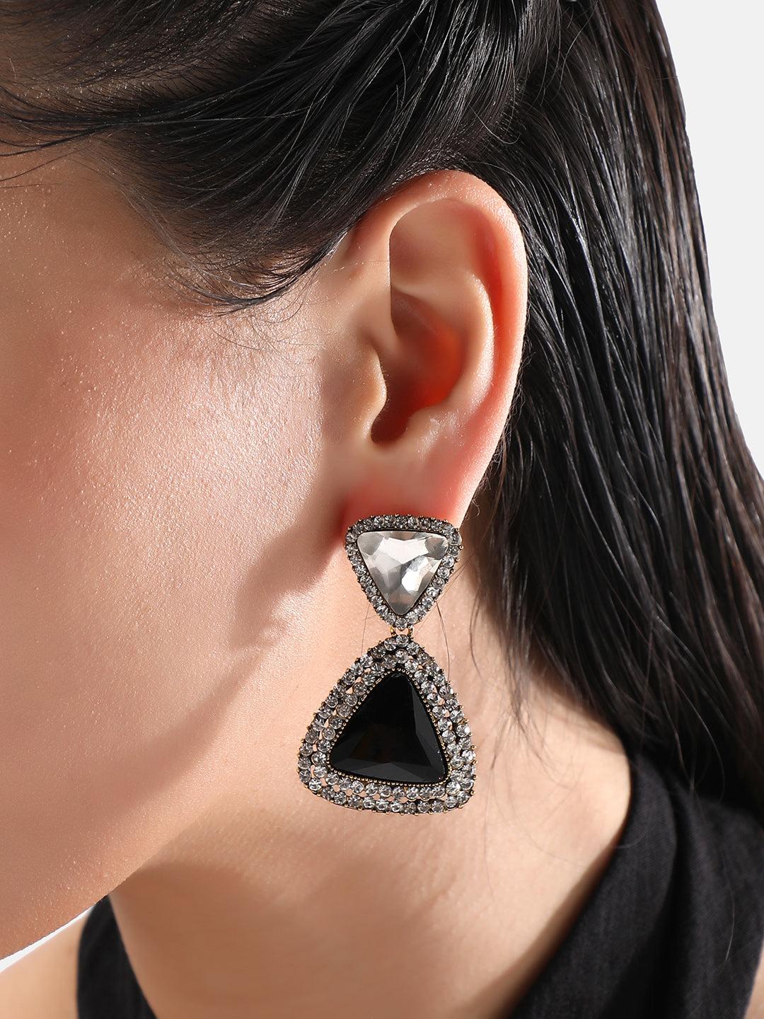 Gold-Plated Drop Triangular Shaped Drop Earrings