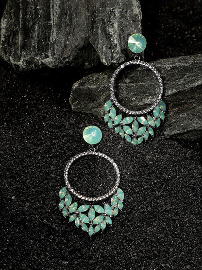 Silver-Plated Artificial Stones Beads Studded Drop Earrings