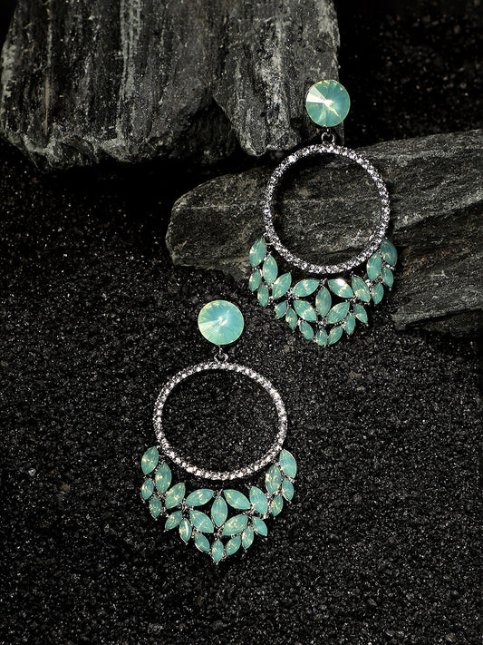 Silver-Plated Artificial Stones Beads Studded Drop Earrings