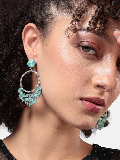 Silver-Plated Artificial Stones Beads Studded Drop Earrings