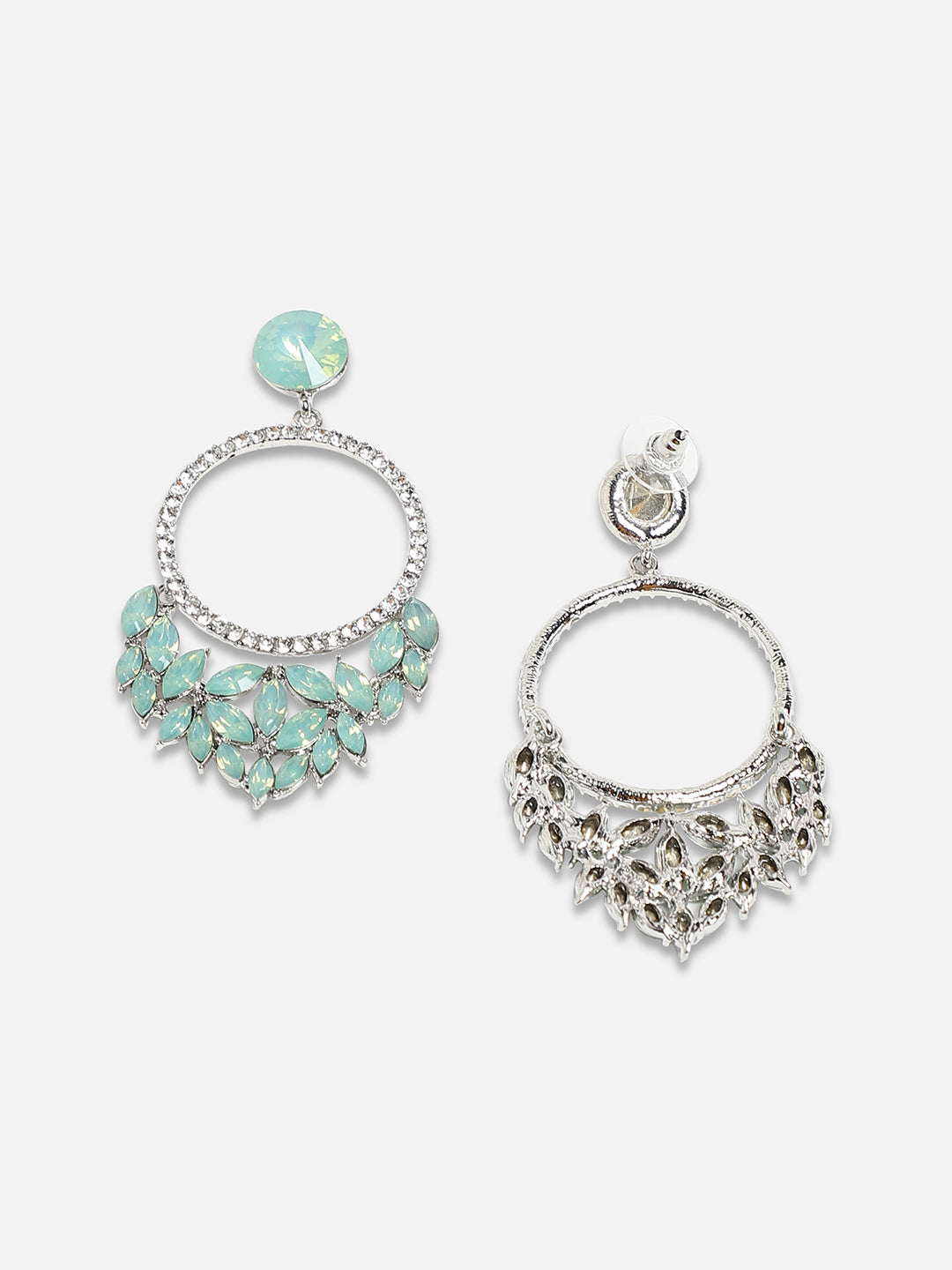 Silver-Plated Artificial Stones Beads Studded Drop Earrings