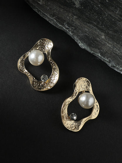 Gold-Plated Pearls Beaded Contemporary Drop Earrings