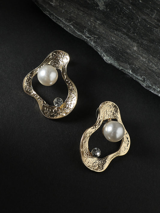 Gold-Plated Pearls Beaded Contemporary Drop Earrings
