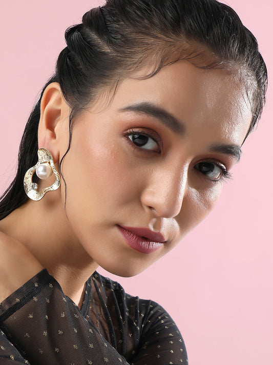Gold-Plated Pearls Beaded Contemporary Drop Earrings
