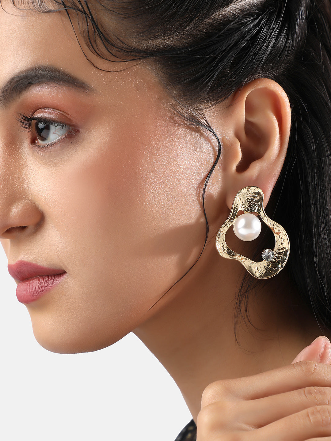 Gold-Plated Pearls Beaded Contemporary Drop Earrings