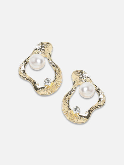 Gold-Plated Pearls Beaded Contemporary Drop Earrings
