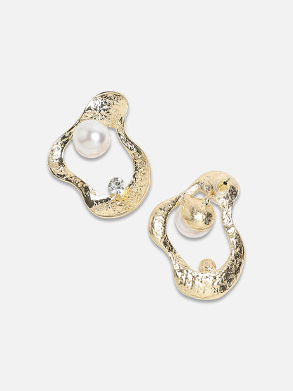 Gold-Plated Pearls Beaded Contemporary Drop Earrings