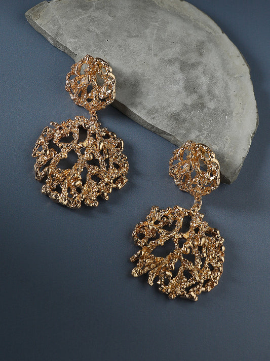 Gold-Plated Artificial Stones Beads Studded Drop Earrings