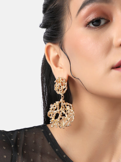 Gold-Plated Artificial Stones Beads Studded Drop Earrings