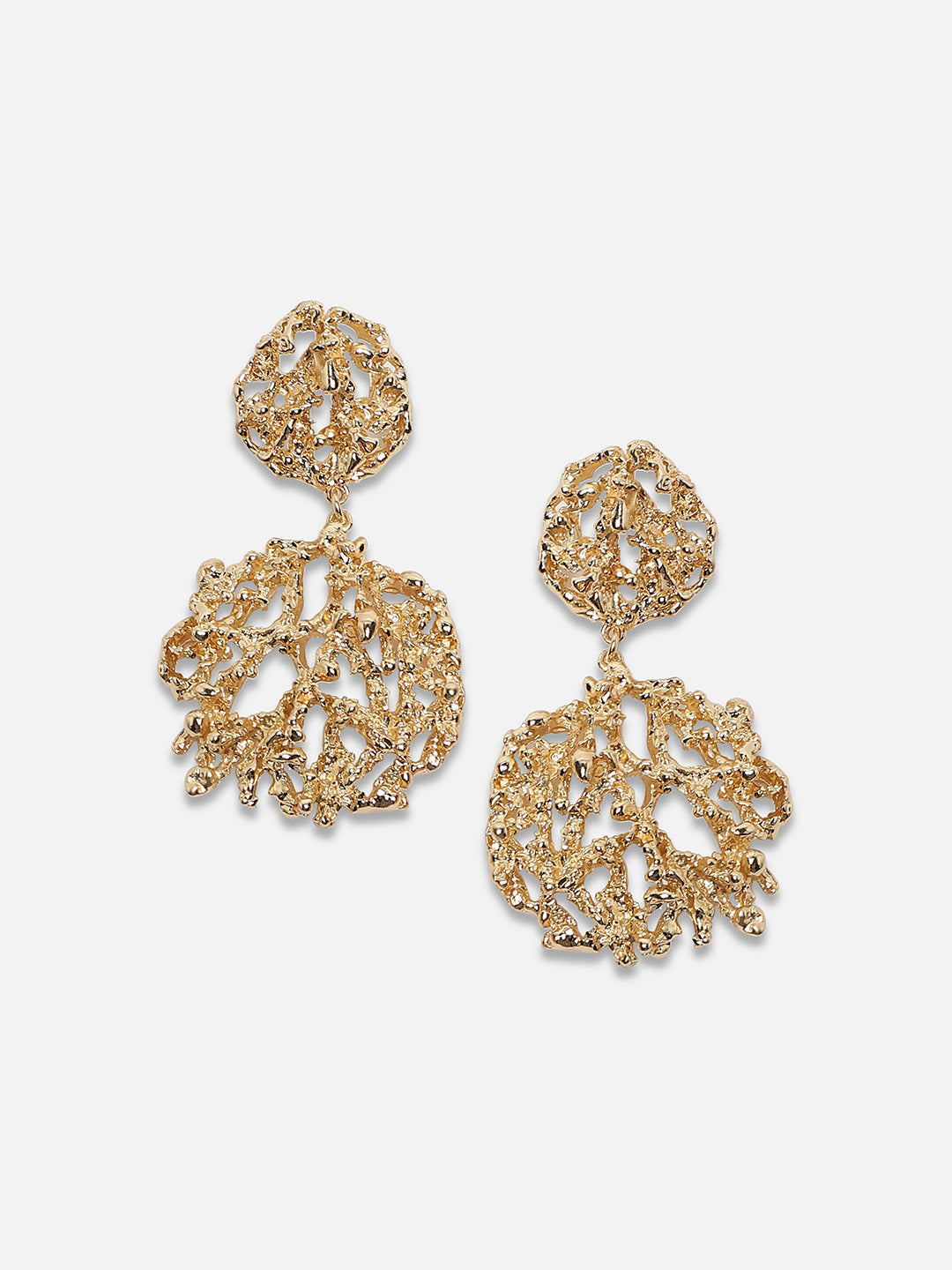 Gold-Plated Artificial Stones Beads Studded Drop Earrings