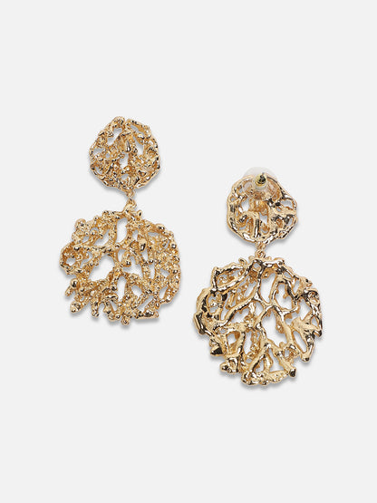 Gold-Plated Artificial Stones Beads Studded Drop Earrings