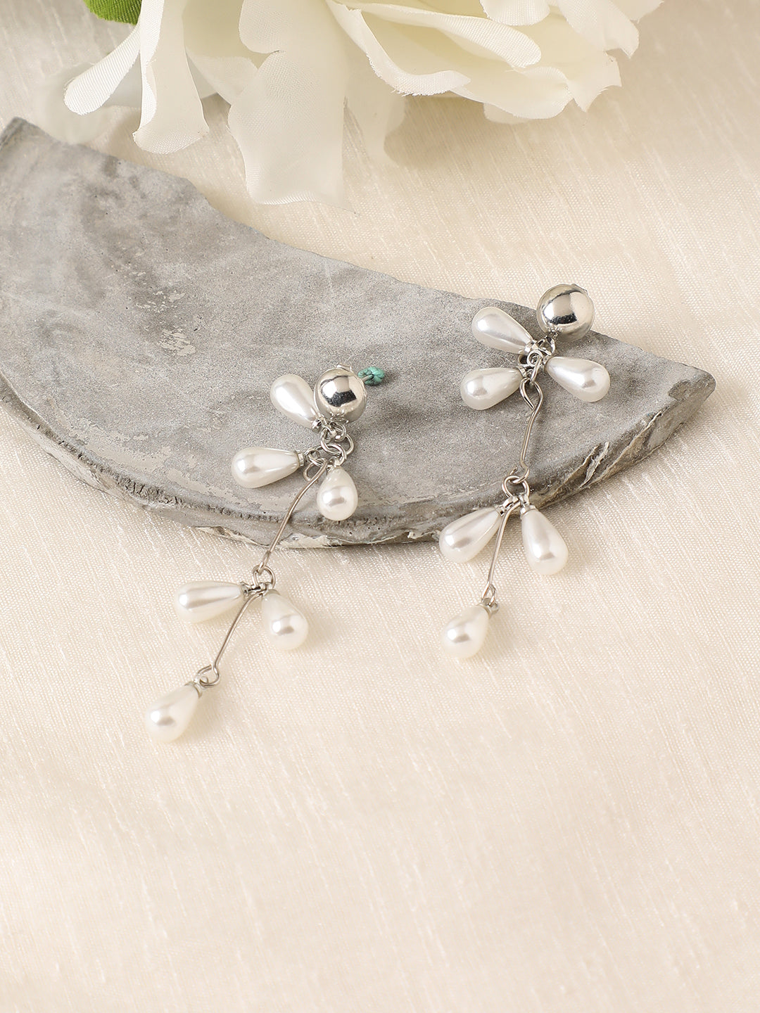Artificial Beads Silver-Plated Drop Earrings