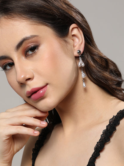 Artificial Beads Silver-Plated Drop Earrings