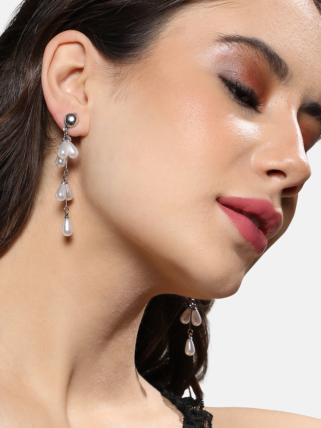 Artificial Beads Silver-Plated Drop Earrings