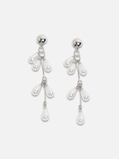 Artificial Beads Silver-Plated Drop Earrings