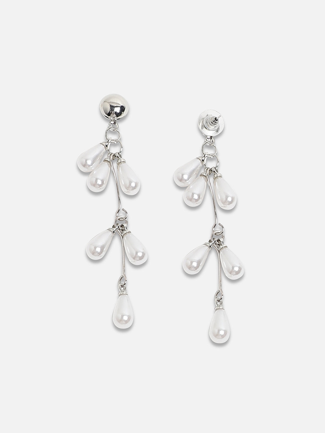 Artificial Beads Silver-Plated Drop Earrings