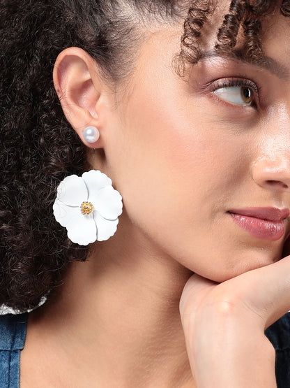Gold-Plated Pearls Floral Drop Earrings